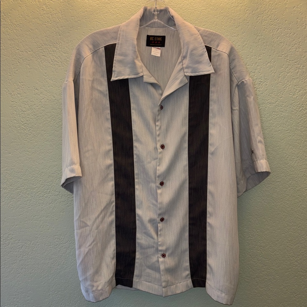 BC Ethic Men's Blue and Black Casual Button Down Shirt